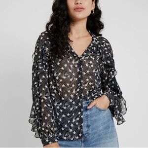 Topshop Star Chiffon Top. Button down with ruffles. Women’s Size 6